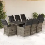 Set bistro de grădină cu perne, 9 piese, gri, poliratan GartenMobel Dekor
