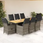 Set bistro de grădină cu perne, 9 piese, gri, poliratan GartenMobel Dekor