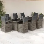 Set bistro de grădină cu perne, 9 piese, gri, poliratan GartenMobel Dekor