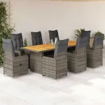 Set bistro de grădină cu perne, 9 piese, gri, poliratan GartenMobel Dekor