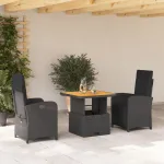 Set mobilier de grădină cu perne, 3 piese, negru, poliratan GartenMobel Dekor