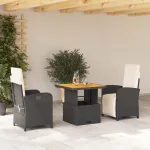 Set mobilier de grădină cu perne, 3 piese, negru, poliratan GartenMobel Dekor
