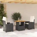 Set mobilier de grădină cu perne, 3 piese, negru, poliratan GartenMobel Dekor