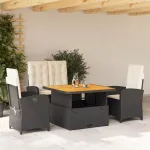 Set mobilier de grădină cu perne, 4 piese, negru, poliratan GartenMobel Dekor