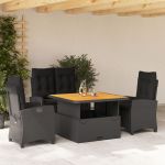 Set mobilier de grădină cu perne, 4 piese, negru, poliratan GartenMobel Dekor