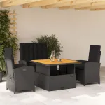 Set mobilier de grădină cu perne, 4 piese, negru, poliratan GartenMobel Dekor
