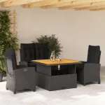 Set mobilier de grădină cu perne, 4 piese, negru, poliratan GartenMobel Dekor