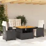 Set mobilier de grădină cu perne, 4 piese, negru, poliratan GartenMobel Dekor
