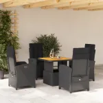 Set mobilier de grădină cu perne, 5 piese, negru, poliratan GartenMobel Dekor