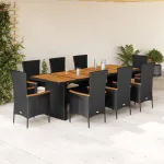 Set mobilier de grădină cu perne, 9 piese, negru, poliratan GartenMobel Dekor