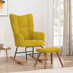 Scaun balansoar cu taburet, galben muștar, catifea GartenMobel Dekor