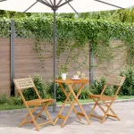 Set mobilier bistro, 3 piese, poliratan bej/lemn masiv GartenMobel Dekor