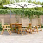 Set mobilier de grădină, 7 piese, bej, poliratan și lemn masiv GartenMobel Dekor