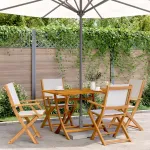 Set mobilier de grădină 5 piese textil alb crem/lemn masiv GartenMobel Dekor