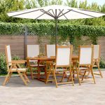 Set mobilier de grădină 7 piese textil alb crem/lemn masiv GartenMobel Dekor