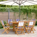 Set mobilier de grădină 7 piese textil albastru alb/lemn masiv GartenMobel Dekor
