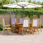Set mobilier de grădină 7 piese textil albastru alb/lemn masiv GartenMobel Dekor