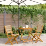 Set mobilier bistro, 3 piese, bej, polipropilenă și lemn masiv GartenMobel Dekor