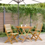 Set mobilier bistro, 3 piese, bej, polipropilenă și lemn masiv GartenMobel Dekor