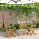 Set mobilier bistro, 3 piese, gri, polipropilenă și lemn masiv GartenMobel Dekor
