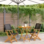 Set mobilier bistro, 3 piese, negru, poliratan și lemn masiv GartenMobel Dekor