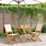 Set mobilier bistro, 3 piese, textil alb crem/lemn masiv GartenMobel Dekor
