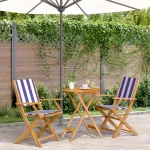 Set mobilier bistro, 3 piese, textil albastru alb/lemn masiv GartenMobel Dekor