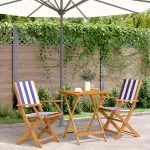 Set mobilier bistro, 3 piese, textil albastru alb/lemn masiv GartenMobel Dekor