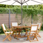 Set mobilier de grădină 5 piese textil alb crem/lemn masiv GartenMobel Dekor