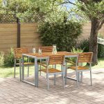 Set de masă pentru grădină 5 pcs Gri Lemn Solid de Acacia GartenMobel Dekor