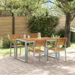 Set de masă pentru grădină 5 pcs Gri Lemn Solid de Acacia GartenMobel Dekor