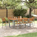 Set de masă pentru grădină 9 pcs Gri Lemn Solid de Acacia GartenMobel Dekor