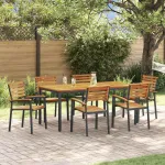 Set de masă pentru grădină 7 pcs Negru Lemn Solid de Acacia GartenMobel Dekor