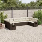 Set canapele de grădină cu perne, 10 piese, maro, poliratan GartenMobel Dekor