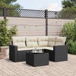 Set mobilier de grădină cu perne, 5 piese, negru, poliratan GartenMobel Dekor