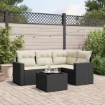 Set mobilier de grădină cu perne, 5 piese, negru, poliratan GartenMobel Dekor