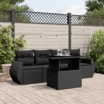 Set mobilier de grădină cu perne, 5 piese, negru, poliratan GartenMobel Dekor
