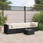 Set șezlonguri de grădină, 5 piese, cu perne, negru, poliratan GartenMobel Dekor