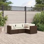 Set mobilier de grădină cu perne, 4 piese, maro, poliratan GartenMobel Dekor
