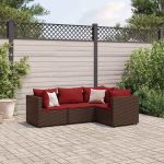 Set mobilier de grădină cu perne, 4 piese, maro, poliratan GartenMobel Dekor