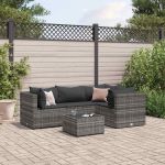 Set mobilier de grădină cu perne, 5 piese, gri, poliratan GartenMobel Dekor