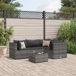 Set mobilier de grădină cu perne, 5 piese, gri, poliratan GartenMobel Dekor