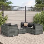 Set mobilier de grădină cu perne, 6 piese, gri, poliratan GartenMobel Dekor
