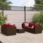Set mobilier de grădină cu perne, 6 piese, maro, poliratan GartenMobel Dekor