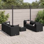 Set mobilier de grădină cu perne, 7 piese, negru, poliratan GartenMobel Dekor