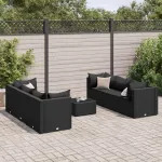 Set mobilier de grădină cu perne, 7 piese, negru, poliratan GartenMobel Dekor