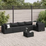 Set mobilier de grădină cu perne, 7 piese, negru, poliratan GartenMobel Dekor