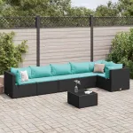 Set mobilier de grădină cu perne, 7 piese, negru, poliratan GartenMobel Dekor