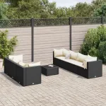 Set mobilier de grădină cu perne, 8 piese, negru, poliratan GartenMobel Dekor