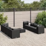 Set mobilier de grădină cu perne, 9 piese, negru, poliratan GartenMobel Dekor